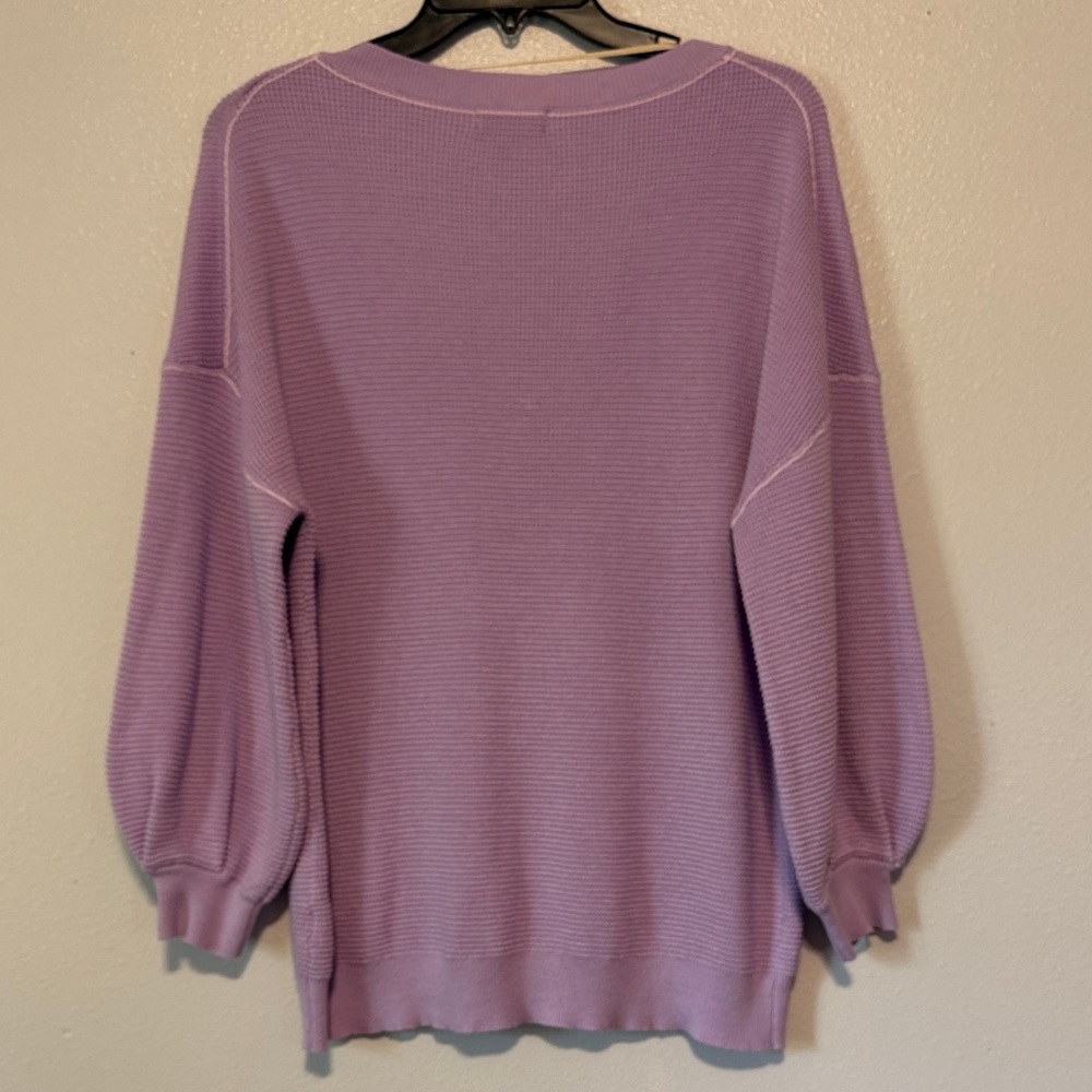 Democracy Lilac Scoop V-Notch Waffle Knit Pullover - Picture 6 of 6